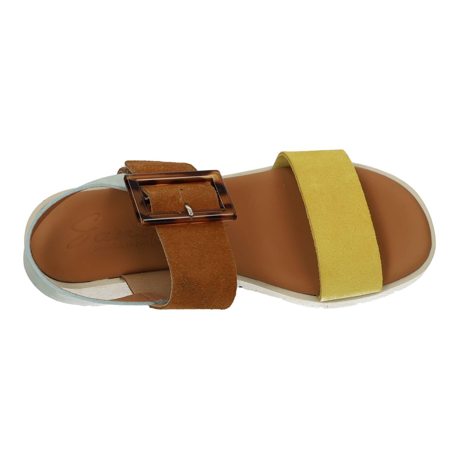 SANDALI M526-T5272 - Piattaforma per ragazze, in pelle, con chiusura adesiva mimetica con fibbia e suola in gel, da donna