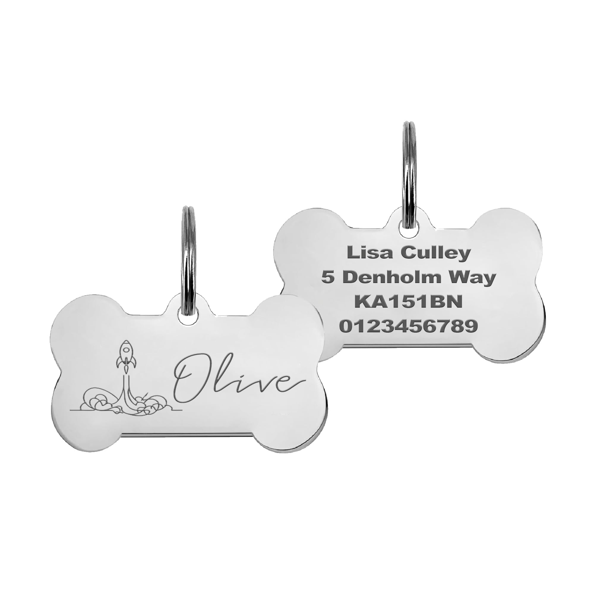 KreateSquare Personalised Dog Tags for Pets Engraved UK, Custom Stainless Steel Pet ID Tag, Dog Name Tag for Collar, Dog Tags for Pets Engraved Cats & Dogs, Dog Identity Tag - Bone Shape (Silver)