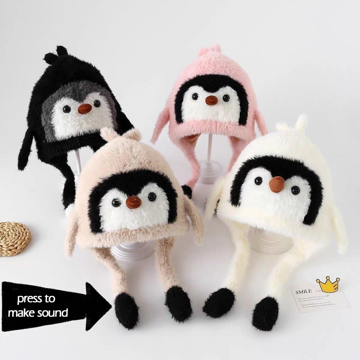 Kids Winter Hats and Gloves Set Cute Animal Penguin Hat Kids beanies Fleece Lining Skiing Caps with Warm Ear Flap 2-12 Years - Image 3