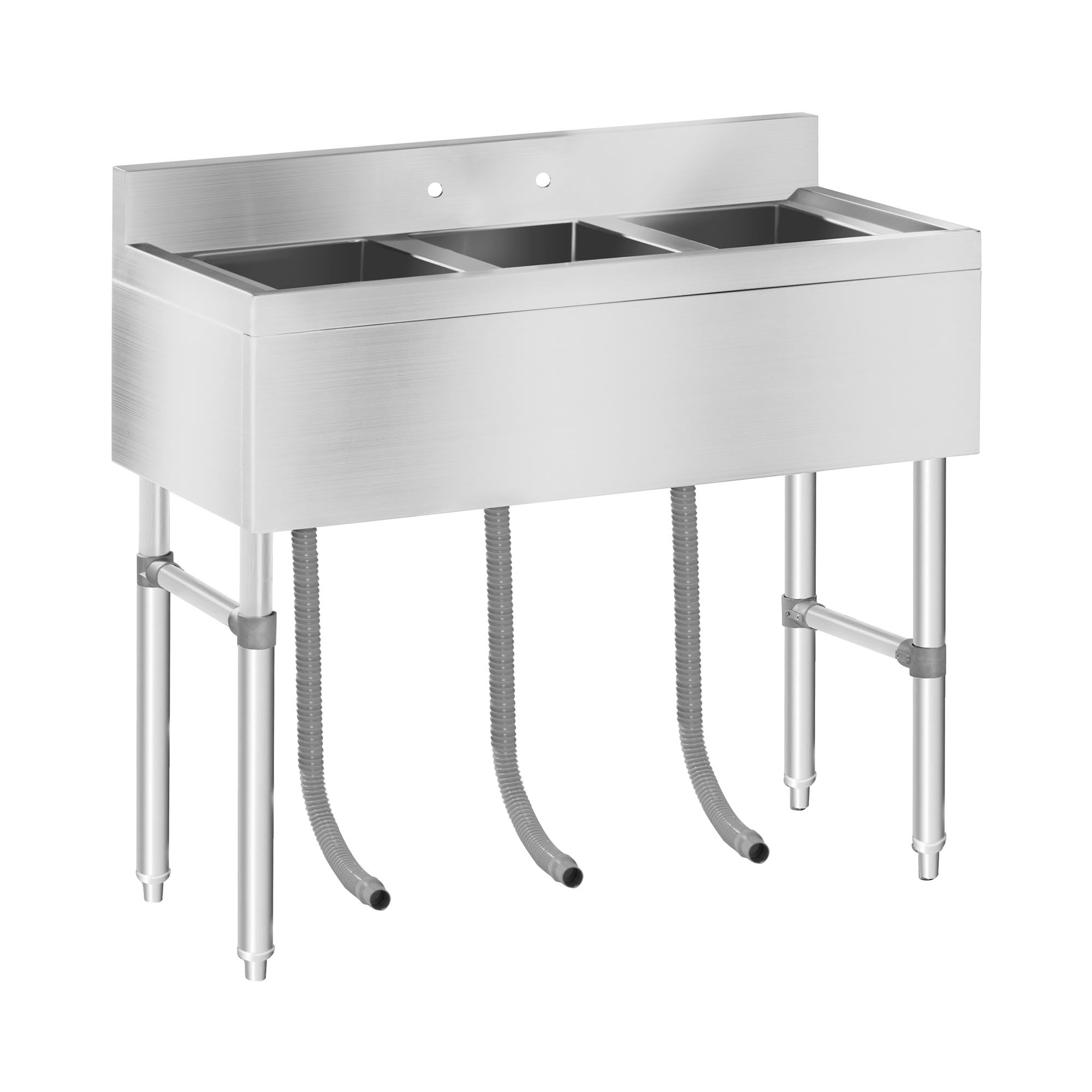 Royal Catering RCHS-5 Spültisch Aus Edelstahl – 100x50x95 Cm, 10 Cm Aufkantung, 3 Becken (je 35x25x25 Cm) Für Großküchen & Restaurants