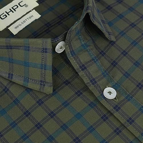Image of GHPC 100% Cotton Checkered Half Sleeves Regular Fit Formal Shirt for Men