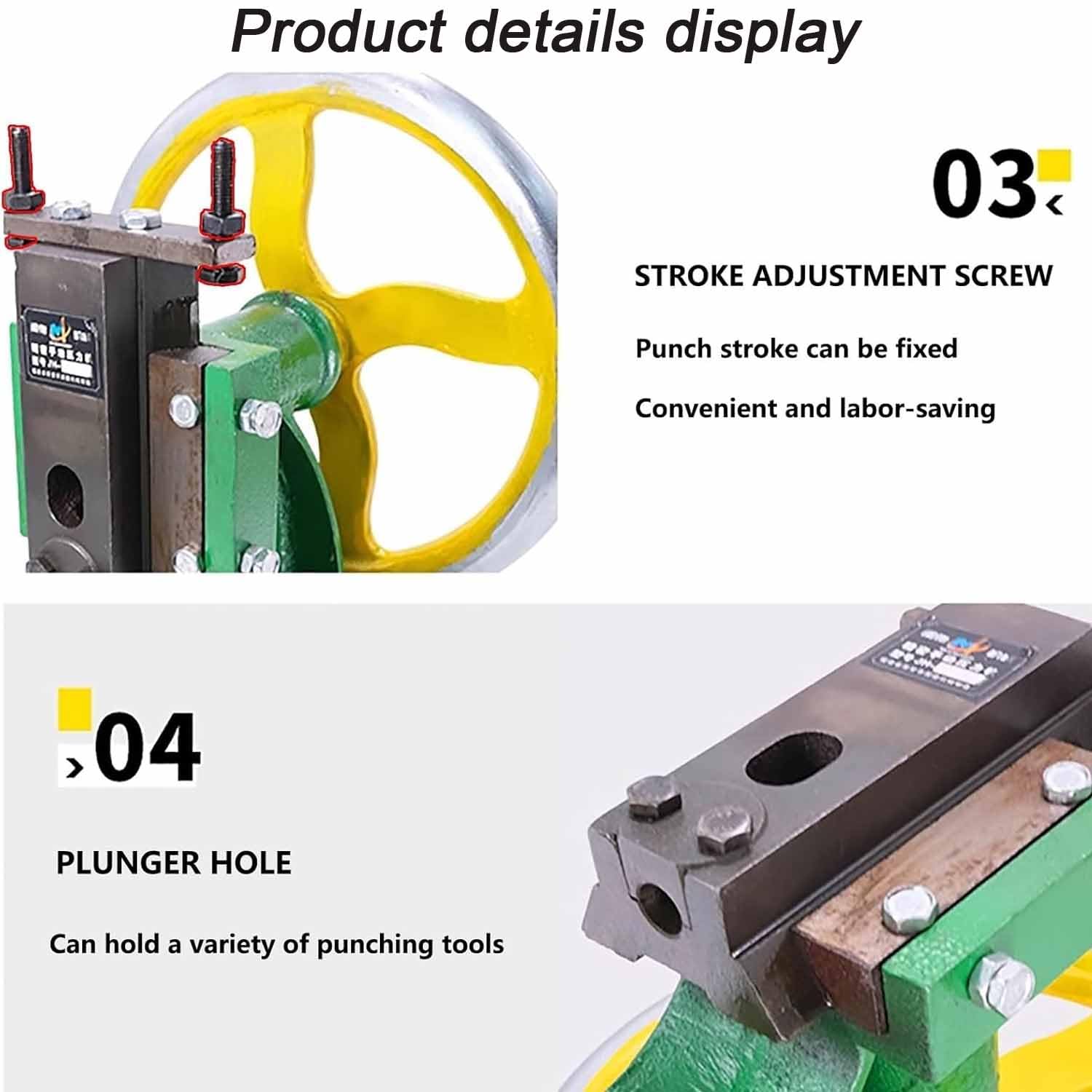 Prensa de eje resistente, prensa manual industrial con volante de mano de gran tamaño, altura ajustable para estampado y forma, diseño plano