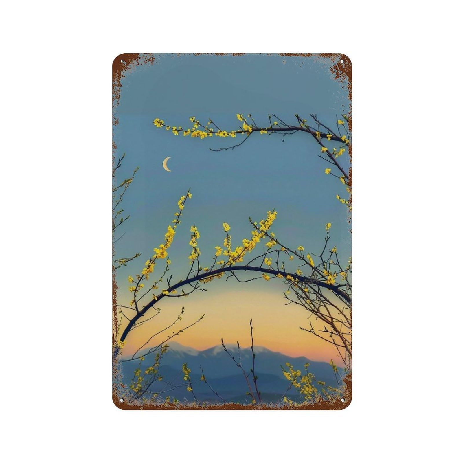 WUJHGRSG Framed Blossom Crescent Landscape 02 Wall Art Retro Iron Vintage Metal Tin Sign Poster Modern Decor for Home Cofffee Club Bar Shop Style 30x20cm