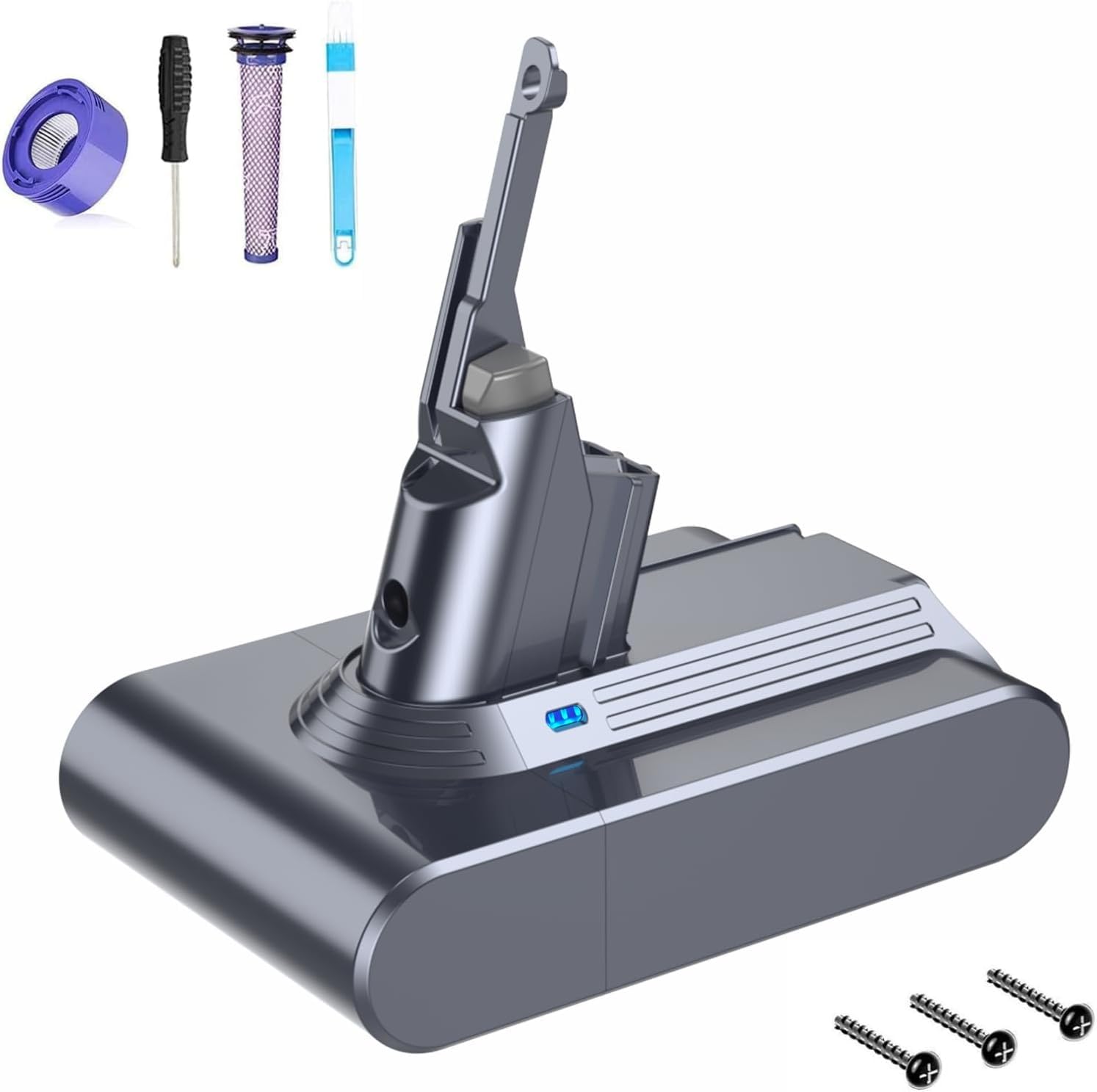 FLYLINKTECH V7 Akku 6000mAh V7 Ersatzakku für SV11 Animal Motorhead Pro Trigger Fluffy Mattress Absolute Staubsauger mit Filtern Reinigungsbürste Schraubendreher Schrauben