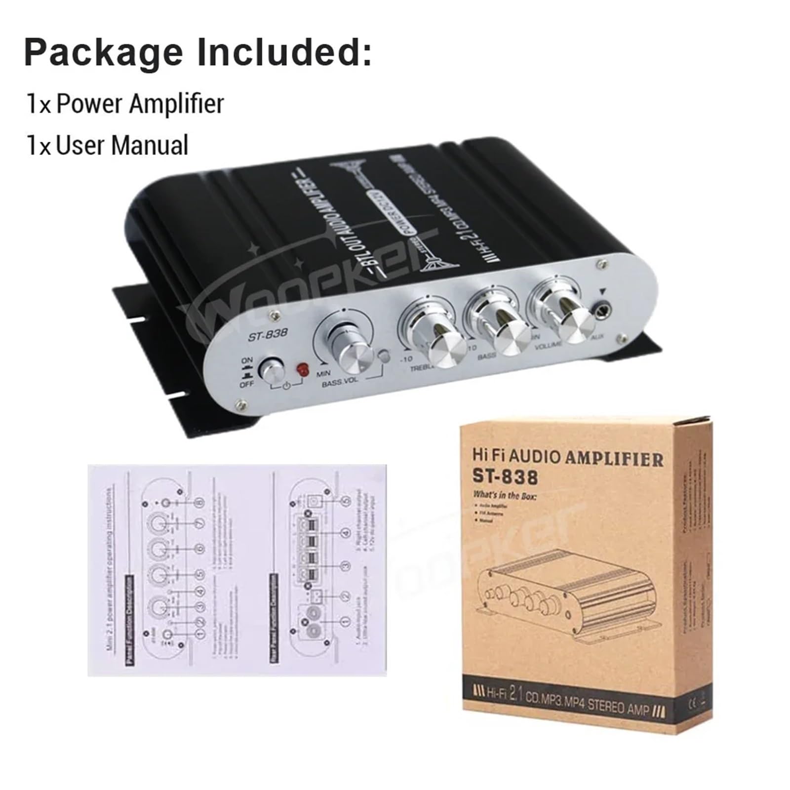 Amazon.co.jp: パワーアンプ、 オーディオアンプ ST-838 2.1