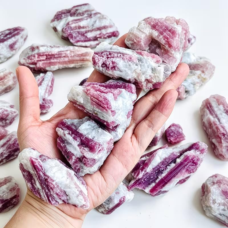 Cristal Crudo de turmalina en Flor de Ciruelo Natural – Turmalina | Espécimen mineral, piedra de cristal curativa para decoración del hogar, colección y regalo