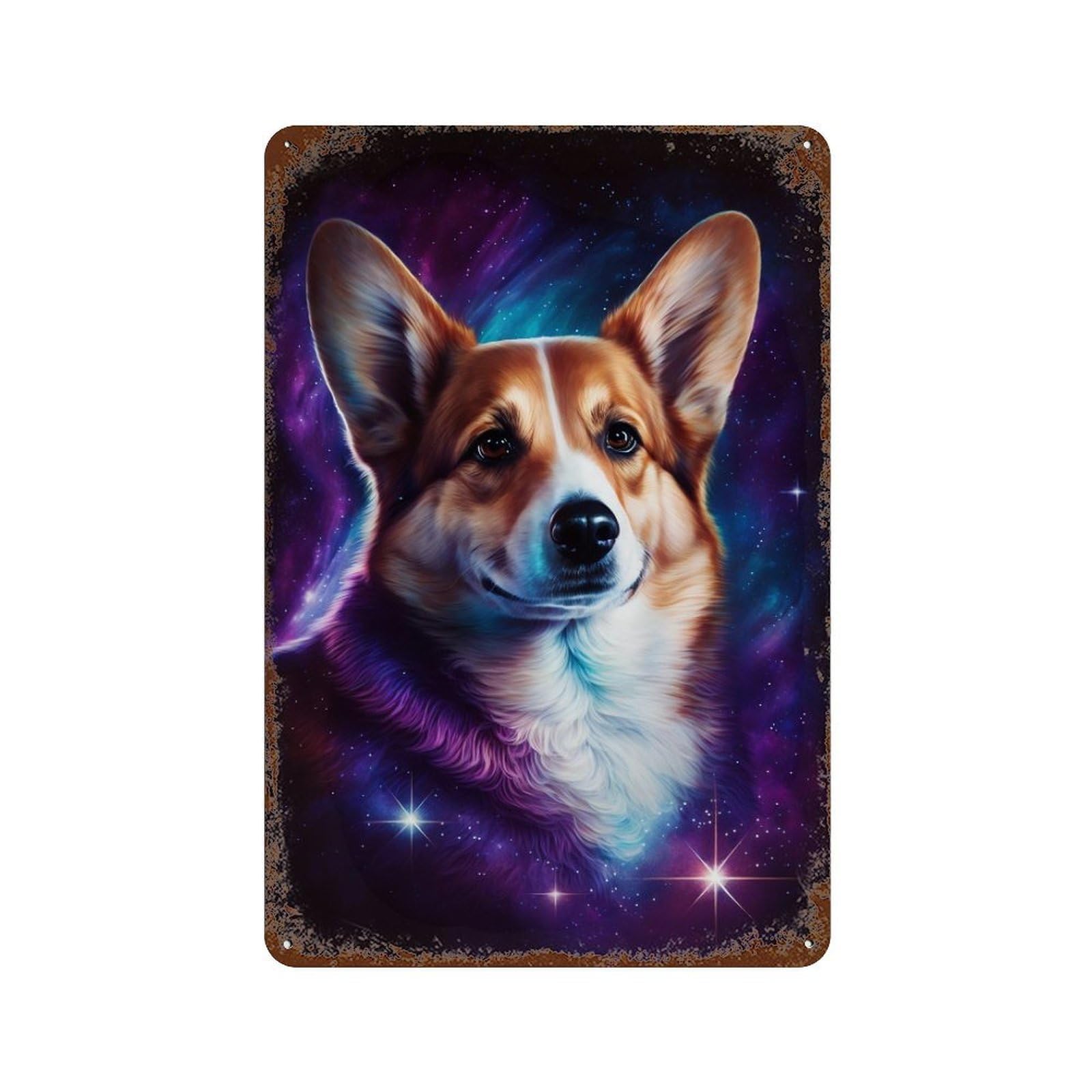 Cosmic Corgi Portrait-12 Decorative Tin Sign 11.8"x7.9", for Bistro, Counter And Cafe Decor, Novelty Wall Decor