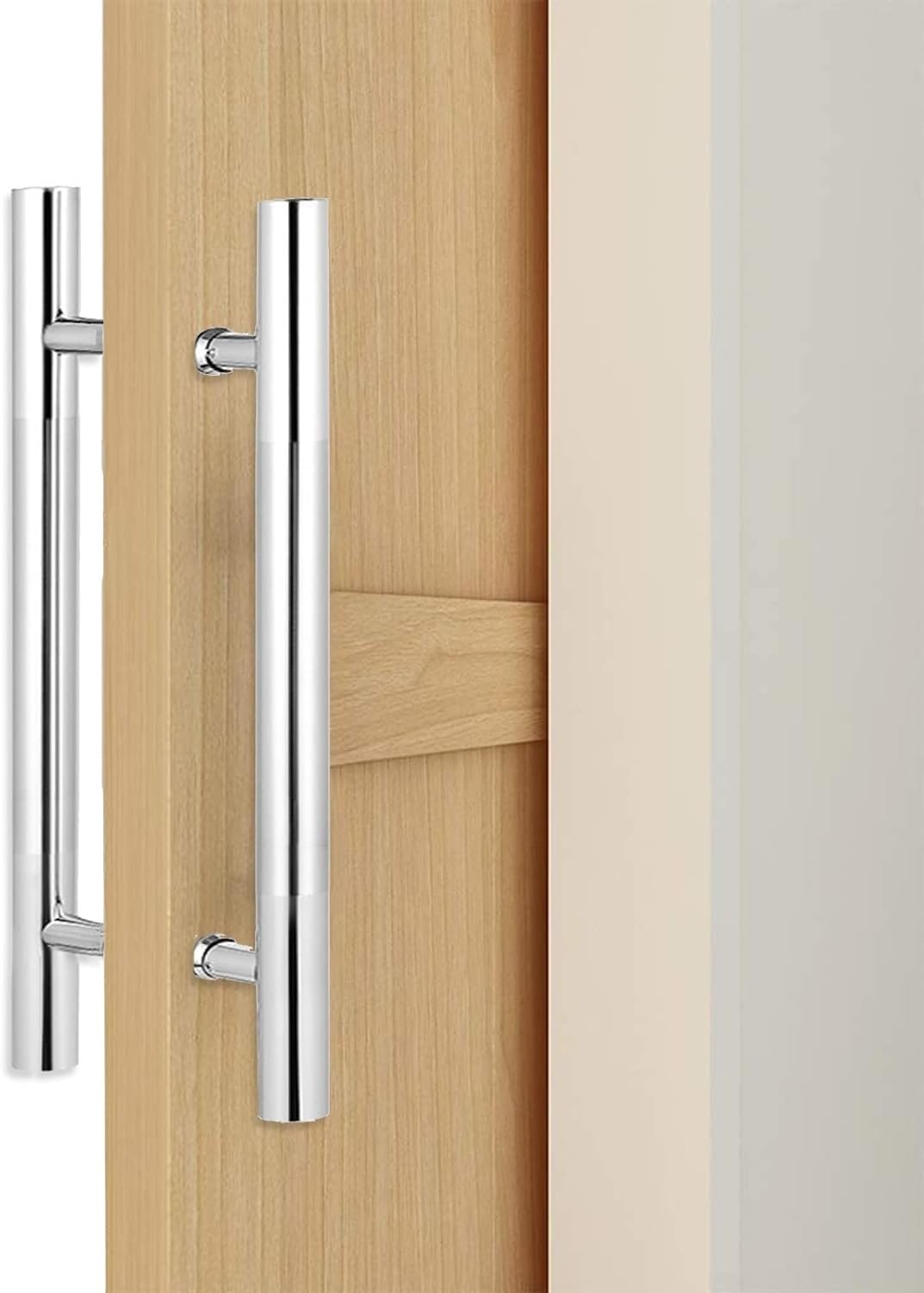 BHGFYXBS Stainless Steel Push Pull Door Handles, Commercial Sliding Door Handle Bar With Fittings, Round Corner Back-To-Back Replacement Handle Kit 60/80/120/150Cm,Silver-80Cm/31.,Silver-80Cm/31.4In