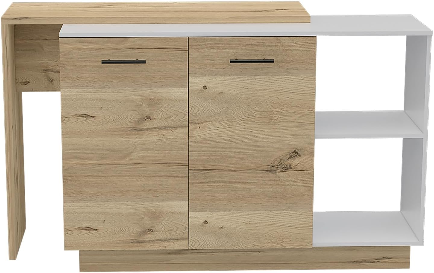 Kitchen Island Ohio - Particle Board White + Light Oak - Modern Elegance with Open Shelves - Auxiliary Dining Table - Timeless Design