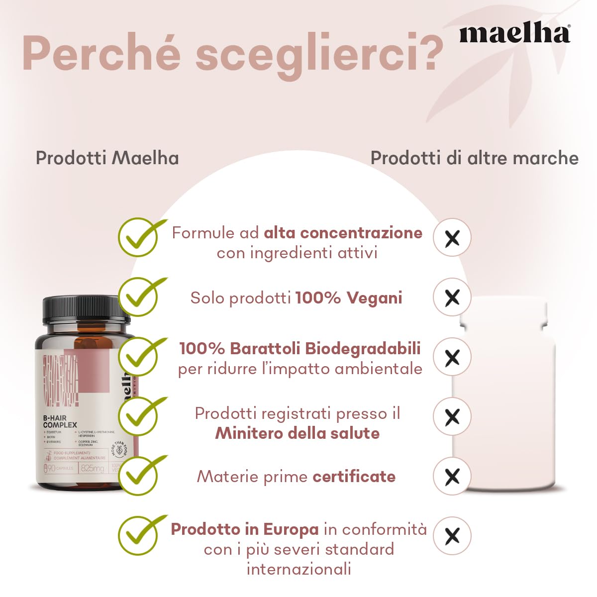 B-Hair Complex | Integratore Capelli e Unghie | Biotina Complex con L-cistina, Equiseto e Vitamina B | Integratore Capelli Uomo e Donna | 90 capsule | 100% Vegano