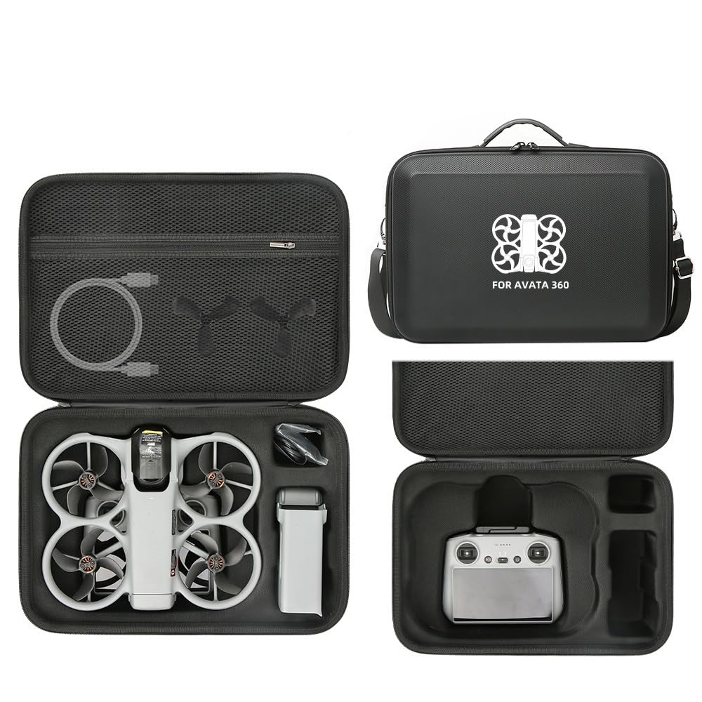 Avata 360 Carrying Case, Travel Hard Case for DJI Avata 360 Accessories, Portable PU Storage Shoulder Bag for DJI Avata 360 Drone, RC 2 Remote Controller and Battery Charging Hub (Black with Pattern)