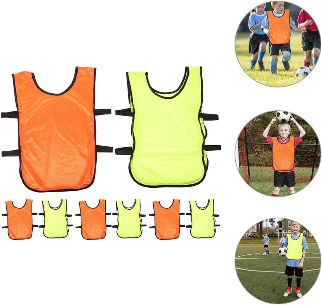 FRCOLOR 8pcs Soccer Training Pinnies Set Breathable Washable Mesh Soccer Vests for Boys Team Practice Football Basketball Scrimmage Jerseys S Size Fluorescent Green Orange