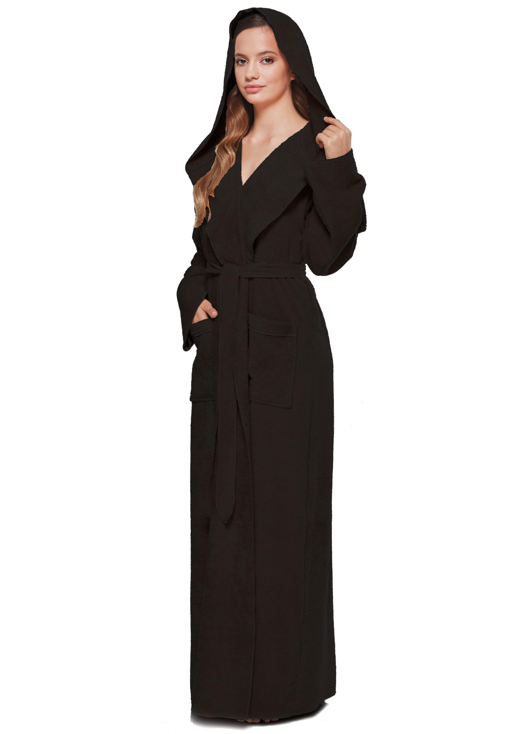 Arus Women's Princess Robe Ankle Long Hooded Lightweight Turkish Cotton Bathrobe