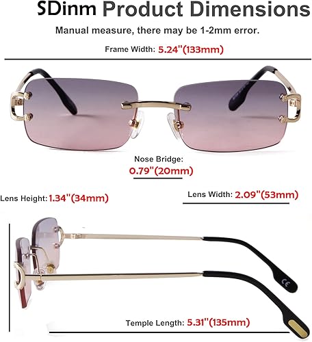 Miniatura 3 de SDINM - Gafas de sol sin montura para hombres y mujeres, a la moda, rectangulares pequeñas y estrechas, estilo de los 90