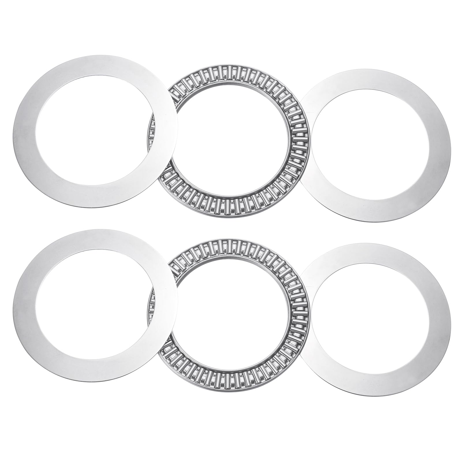 uxcell 2 Pcs AXK6085 2AS Thrust Needle Roller Bearings with Washers, 2.36" ID, 3.35" OD, 0.2" Thk, for Lawn Mower Truck Power Steering, Chrome Steel (