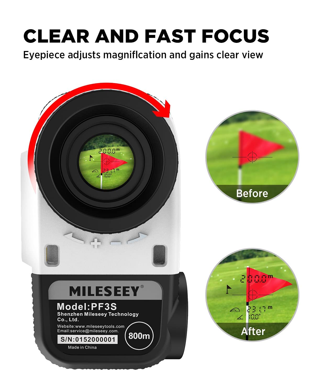 MiLESEEY PF3S Telemetro Golf/Caccia Da 800M con Display LCD Telemetri da Golf, con Interruttore di Inclinazione, Blocco Bandiera e Vibrazione, Precisione ± 0,5M, Montaggio su Treppiede
