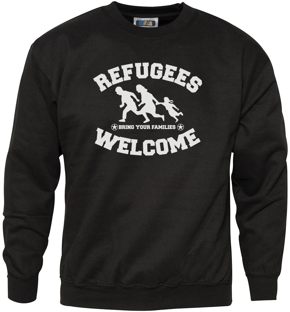 Hotscamp Men's Black Refugees Welcome Sweatshirt - X-Large