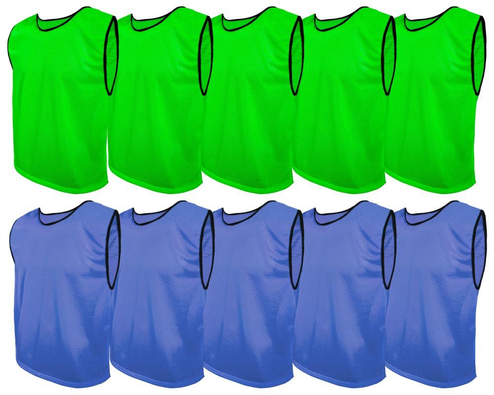 SPORTSBIBS Training Bibs Pack of 10 Football Vests Sports Practice Pinnies Soccer Rugby
