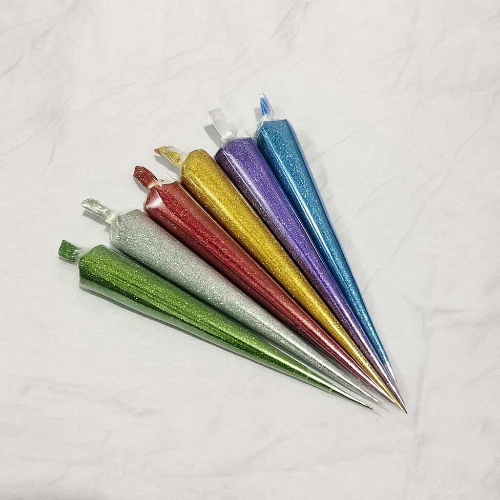 Premium Multicolor Glitter Cone Set (Pack of 6) – Sparkle Rangoli & Art Craft Decoration Cones for Diwali, Pooja, Fabric Painting & DIY Designs