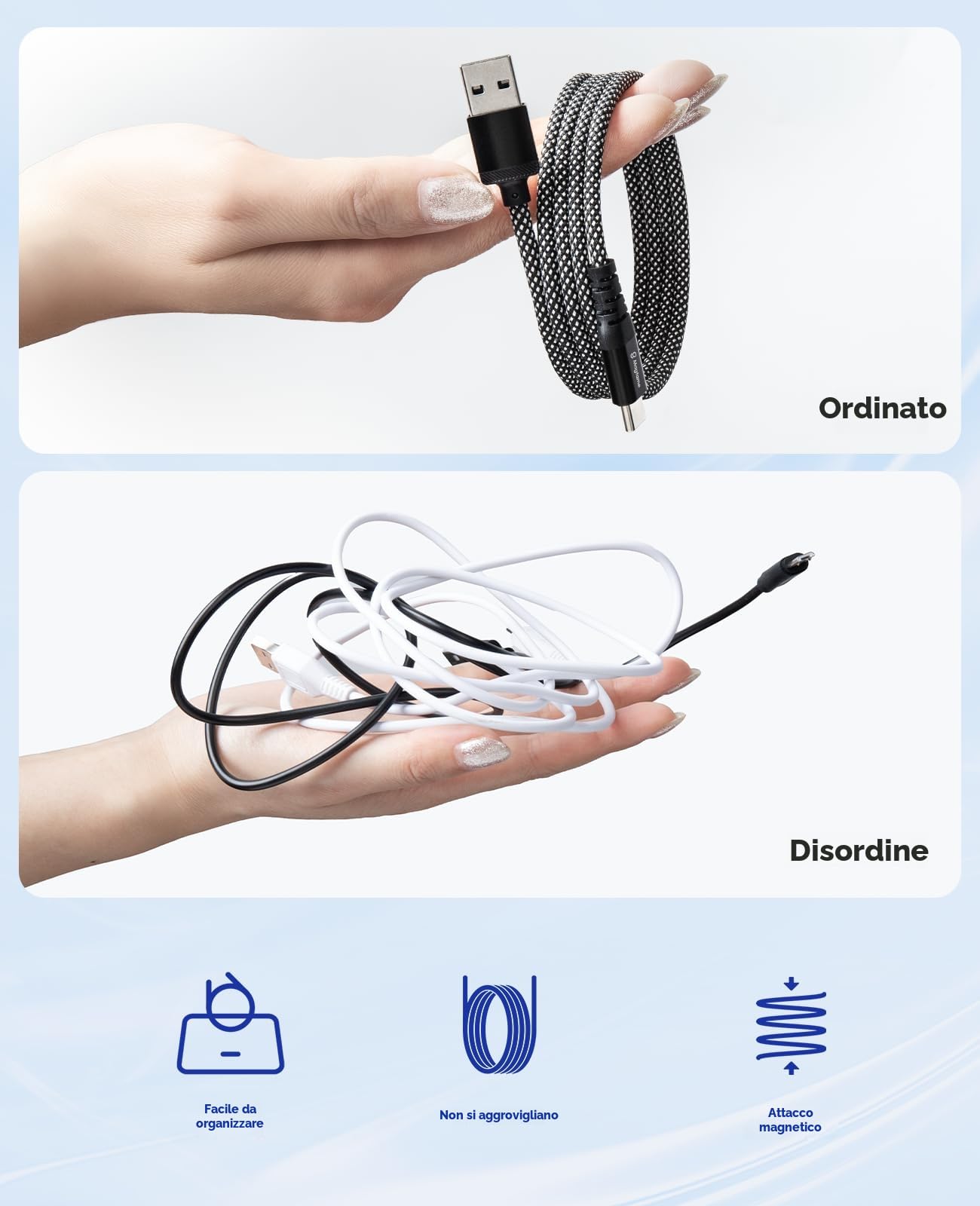 Magtame Cavo magnetico USB C, cavo di ricarica USB a USB-C, cavo USB retrattile 1M/3.3FT in nylon intrecciato tipo C, compatibile con i-Phone 16 15 Samsung