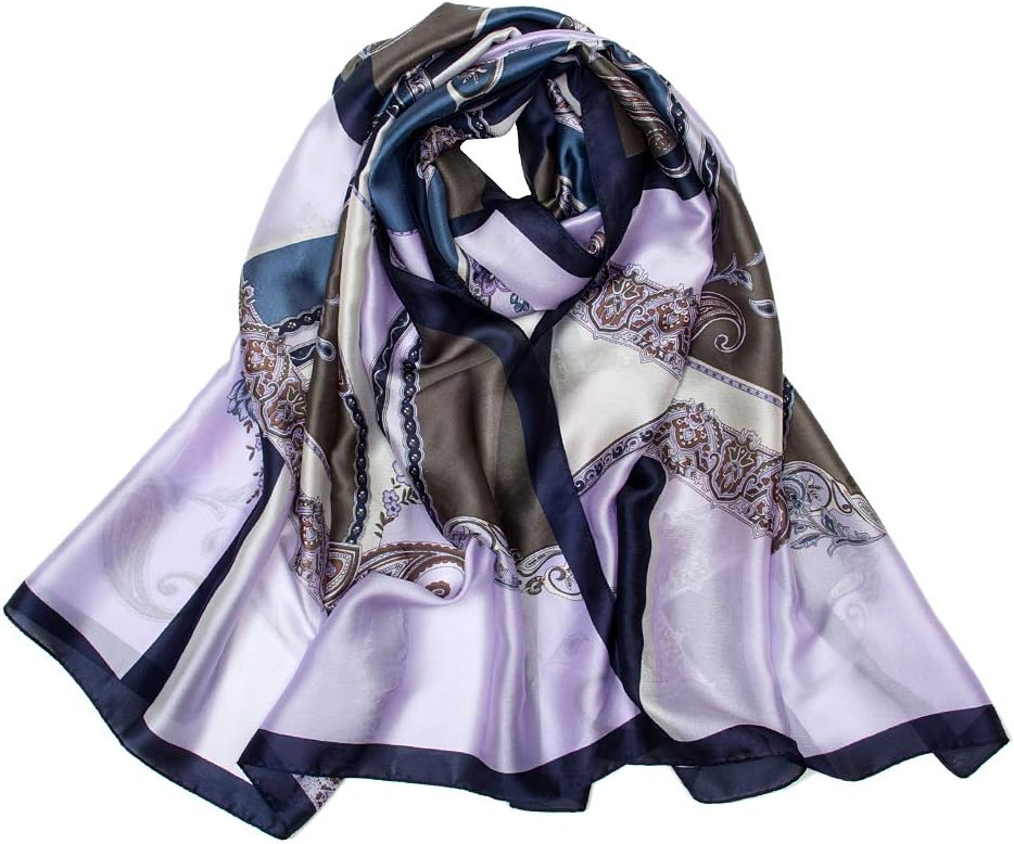 Silk Scarf-Women's Fashion Large Sunscreen Shawls Wraps - Lightweight Floral Pattern Satin for Headscarf&Neck (20#)