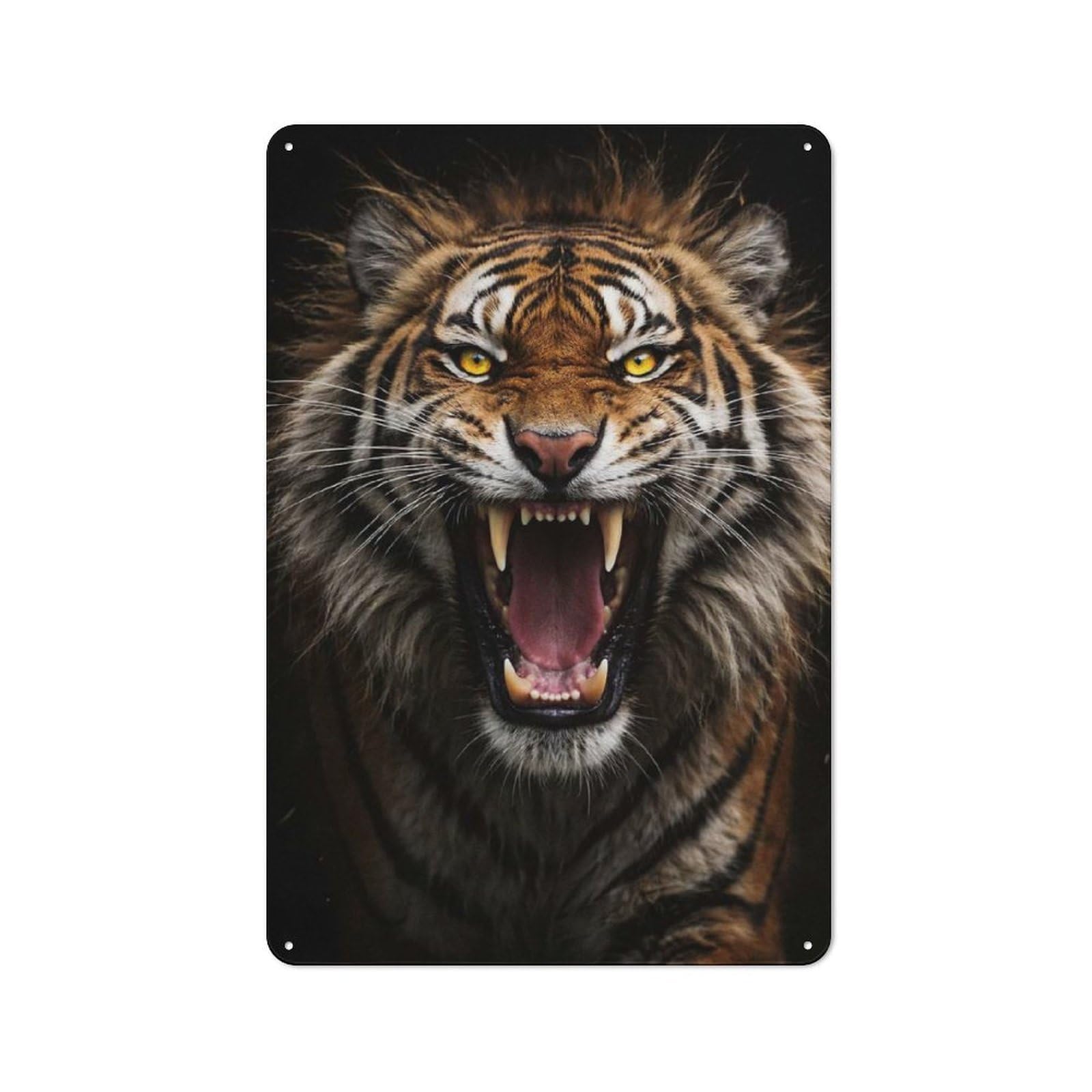 Metal Wall Sign 30x20cm Featuring Fierce Tiger Roaring for Pub Or Café, for Vintage Wall Decor Fans, for Home Office And Studio Walls