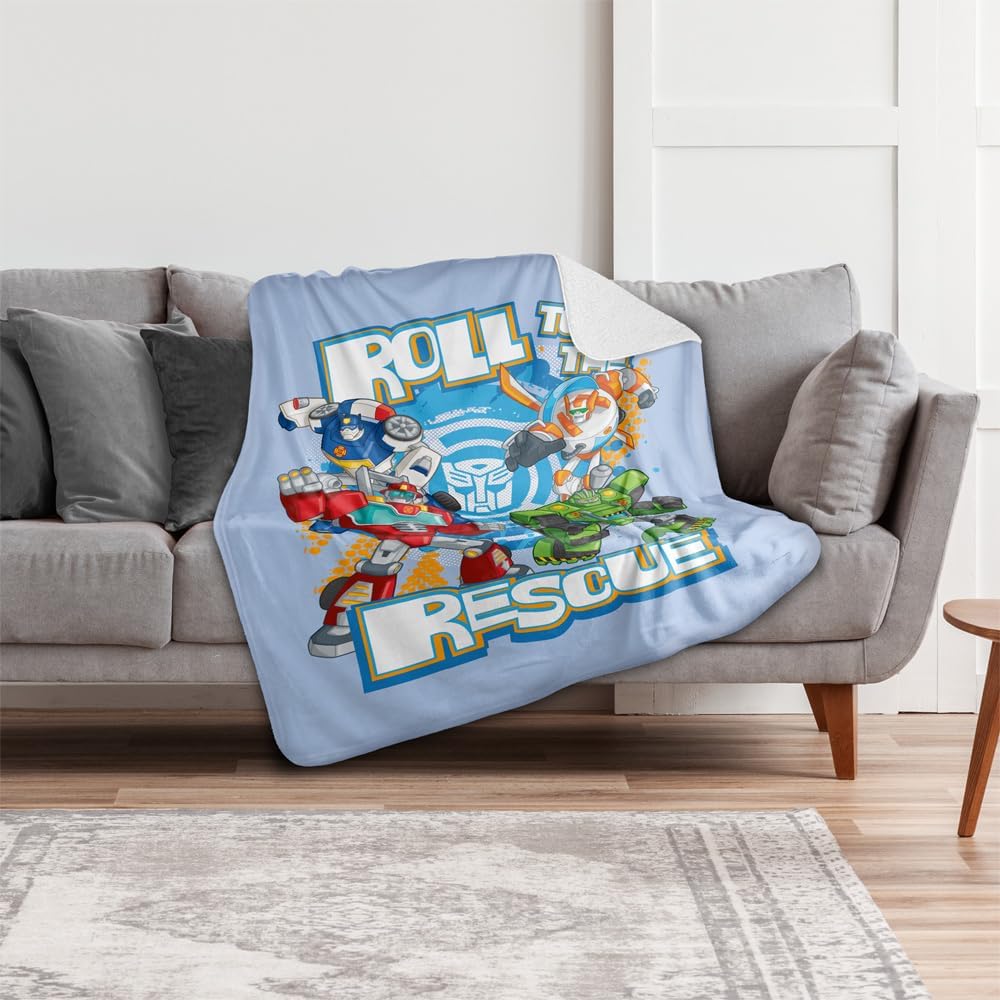 Transformers Roll to The Rescue 60"x80" Silky Touch Sherpa Back Super Soft Throw Blanket
