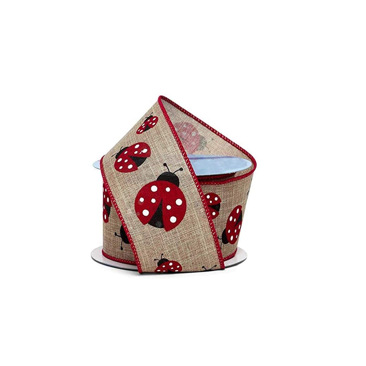 Red Ladybugs Natural Wired Ribbon - 2 1/2" x 10 Yards, Farmhouse Decor, Valentine's Day, Spring, Wreath, Summer, Gift Basket, Garland, Swag, Birthday, Baby Shower, Bows, Christmas, Easter