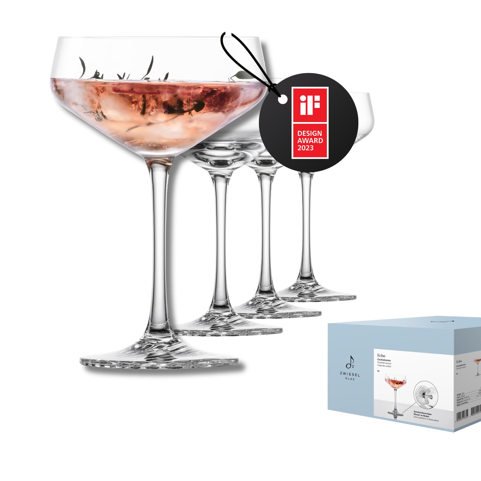 Zwiesel Glas Set di 4 ciotole da cocktail Echo, moderni bicchieri da cocktail con base speciale, lavabili in lavastoviglie, Made in Germany (Art. n. 123384)