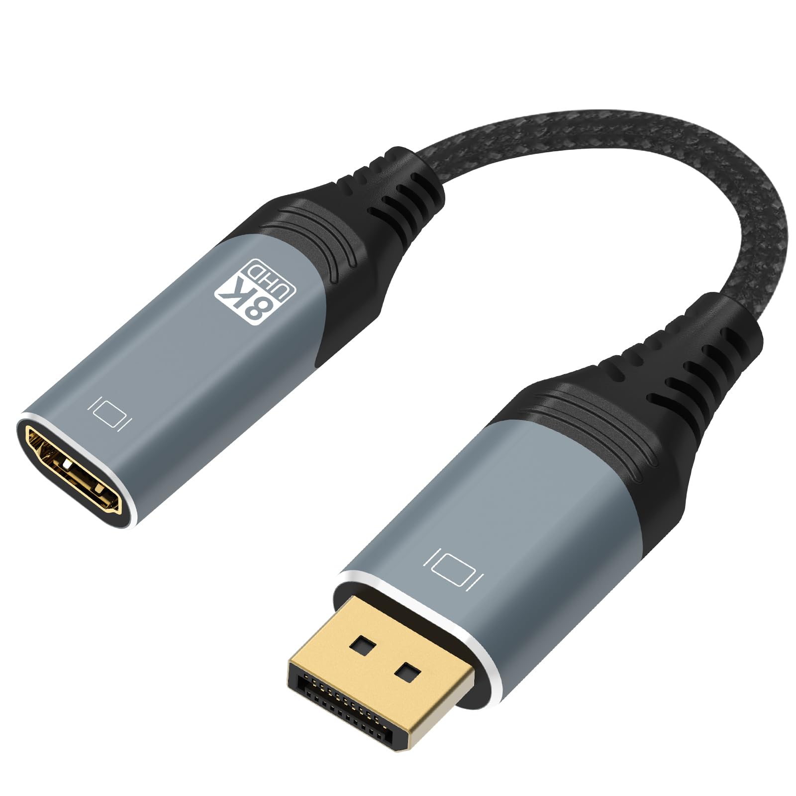 ConnBull DisplayPort to HDMI Adapter 8K, Uni-Directional DP 1.4 to HDMI 2.1 Screen (Male to Female) Cable Support 8K@60Hz/4K@120Hz Display for HP,