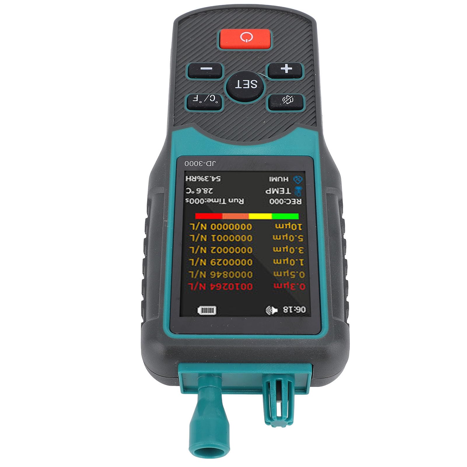 FTVOGUE Staubpartikelzähler, 6 Kanäle, PM0,3, 0,5, 1,0, 3,0, 5,0, 10 um, Luftqualitätsmonitor mit Datenspeicherung, USB, Wiederaufladbar, für PM2, PM10, Temperatur und Luftfeuchtigkeit