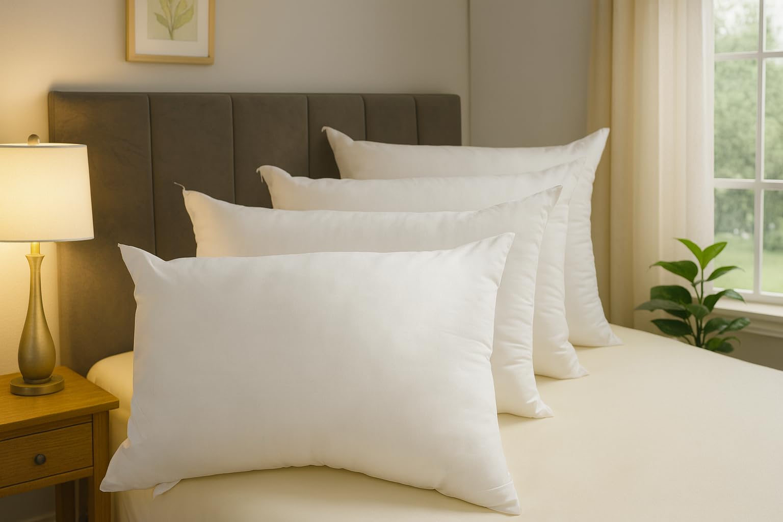 Premium Bounce Back Hollow Fibre Pillows 50x75 cm, For Stomach back side sleepers, Down Alternative Bed Pillows, HypoAllergenic & Anti Dustmite, Optimum Quality in pack of 2,4,6 & 8 (Pack of 4)
