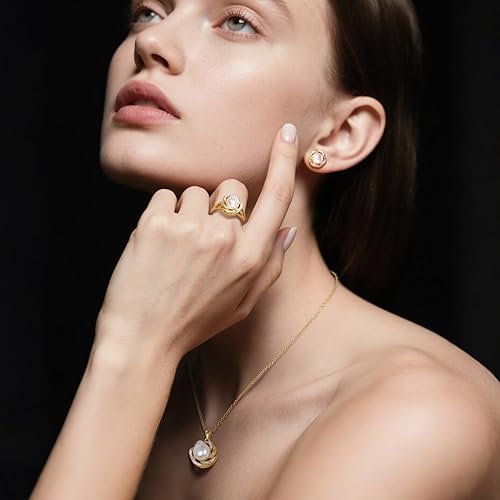 Miniatura 4 de la luen Pearl Necklace Earring Set for Women,Freshwater Single Pearl Wedding Jewelry for Brides Mom Birthday Gifts