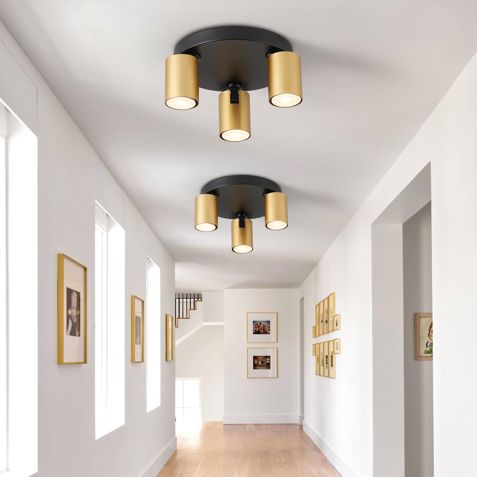 HARPER LIVING Foco empotrado para techo, casquillo GU10, acabado negro y dorado, orientables a 350°, iluminación moderna redonda para cocina, dormitorio, salón, pasillo (21 cm)