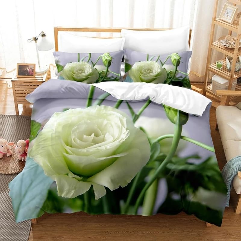 Housse de Couette 220x240 Roses Violettes en Microfibre avec 2 Taies d'Oreiller