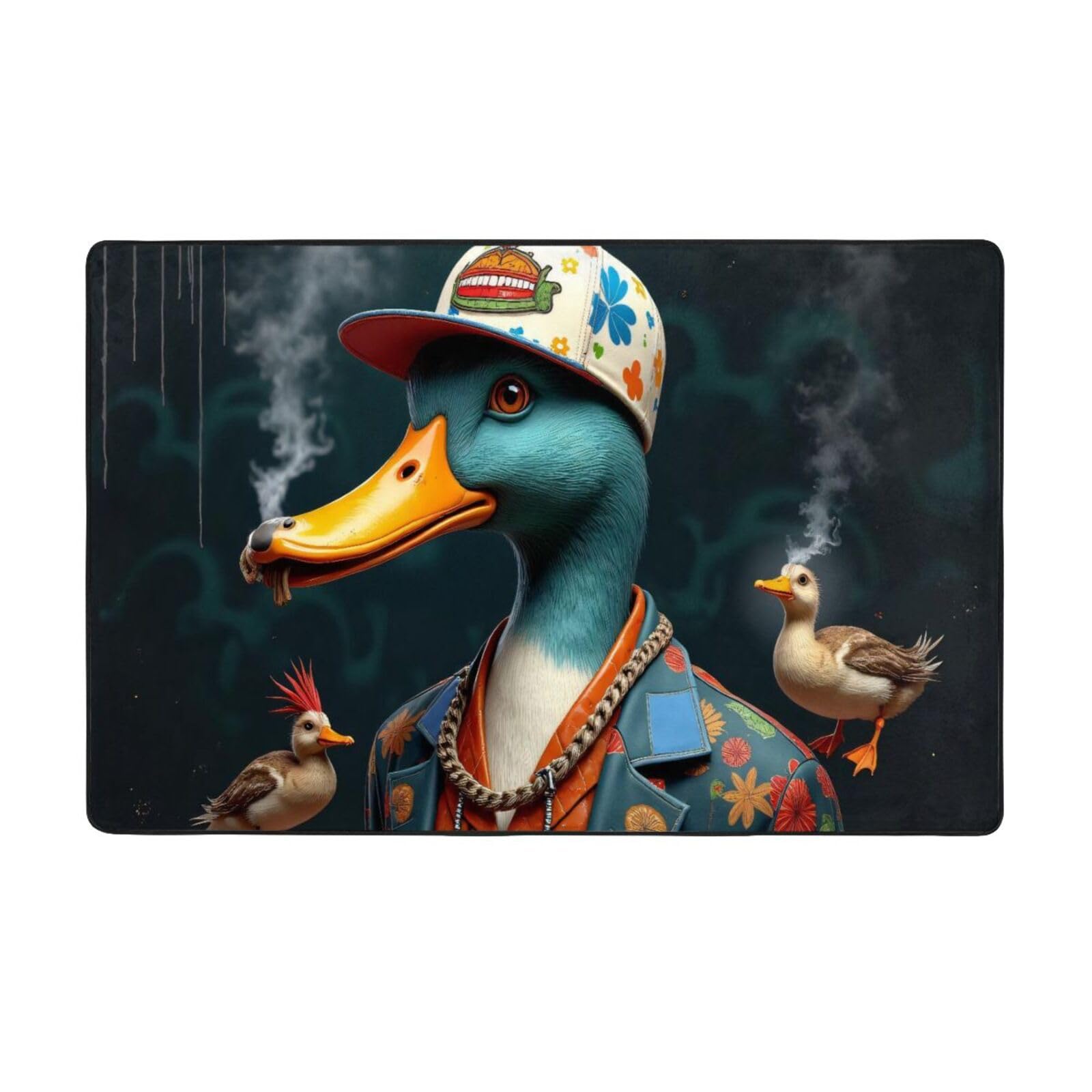 Tapis imprimé canard bleu cool pour salon, chambre à coucher, tapis doux lavable 9,1 x 152,4 cm, tapis antidérapant pour décoration de chambre à coucher, esthétique 152,4 x 99,1 cm