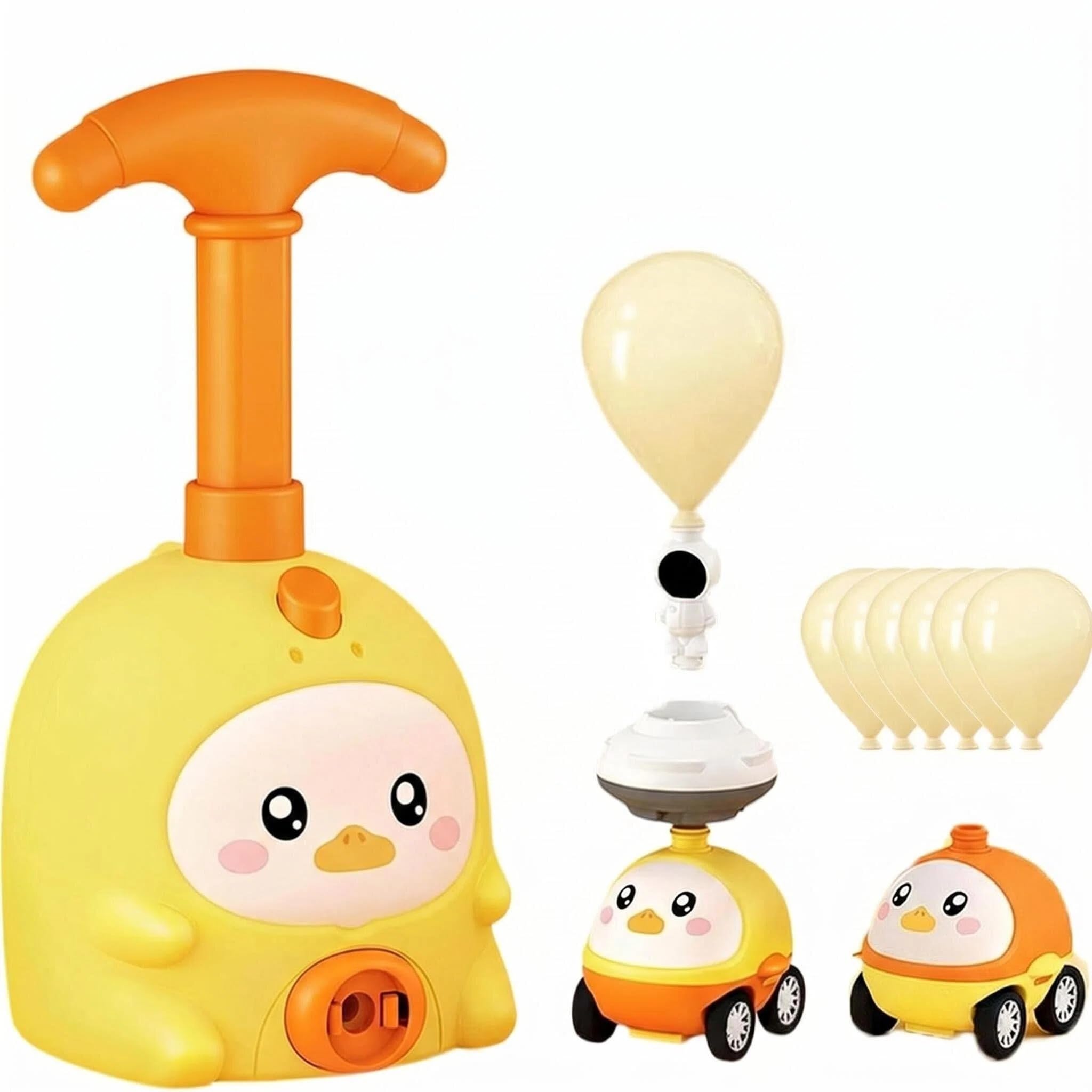 Balloon Launcher Toy Set, Balloon Powered Car, Animal Air-Powered Balloons Car Toys, Balloons Powered Carss Launcher Toys with 2 Cars, Air Inertial Balloonss Pump Cars, Racer Vehicle Toy Gift (Yellow)