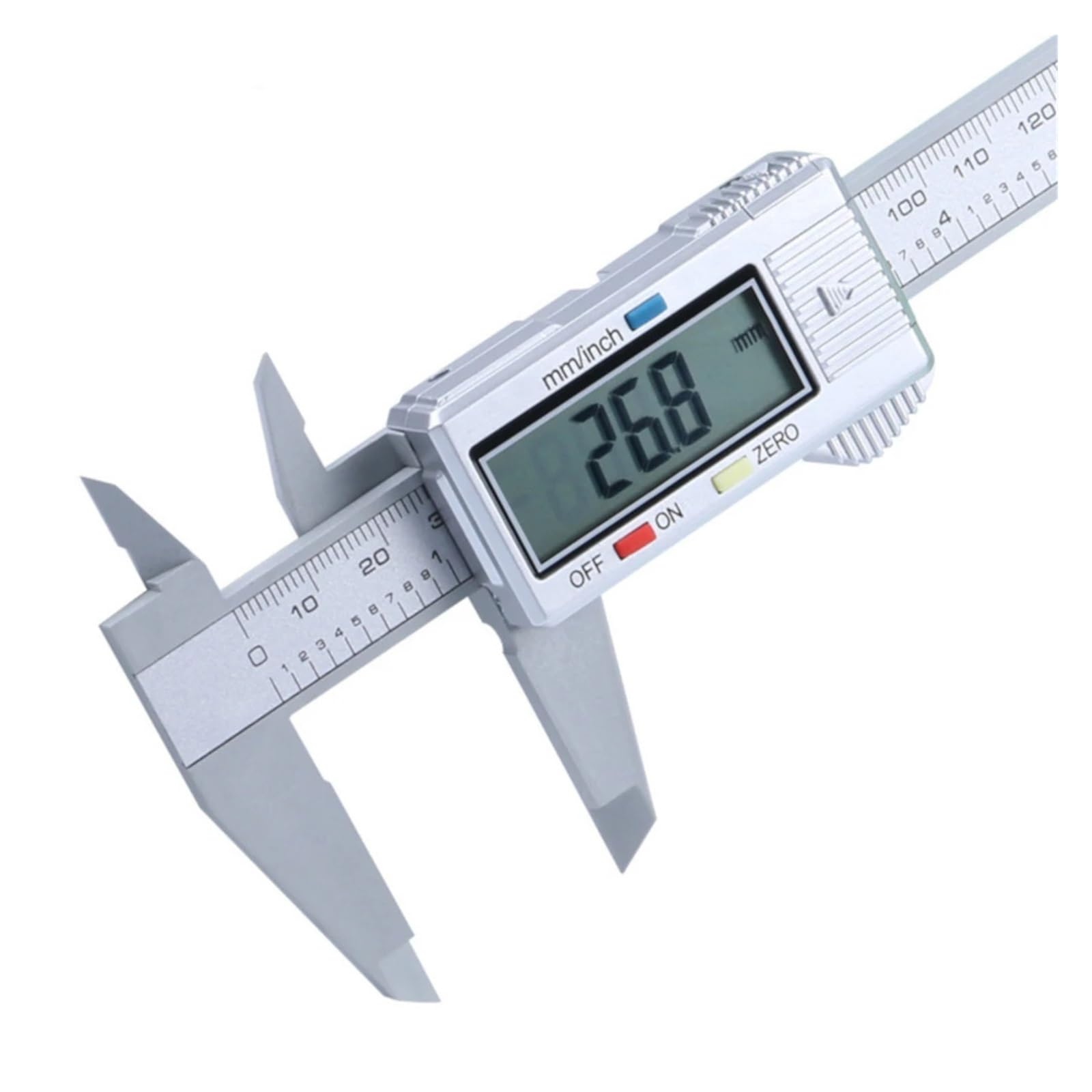 Soywim Silver Diameter Measuring Tool, 150Mm Plastic Vernier Caliper 6 Inch Lcd Screen Electronic Digital Carbon Fiber Millimeter Conversion Calipers(Silver)