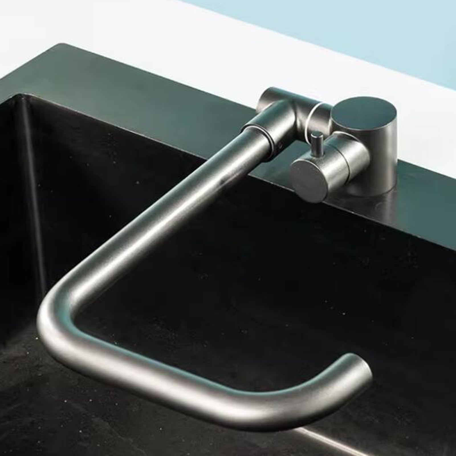 Grifo Cocina Abatible para Ventana Rotación Manija Única Agua Fría y Caliente Acero Inoxidable-Gris