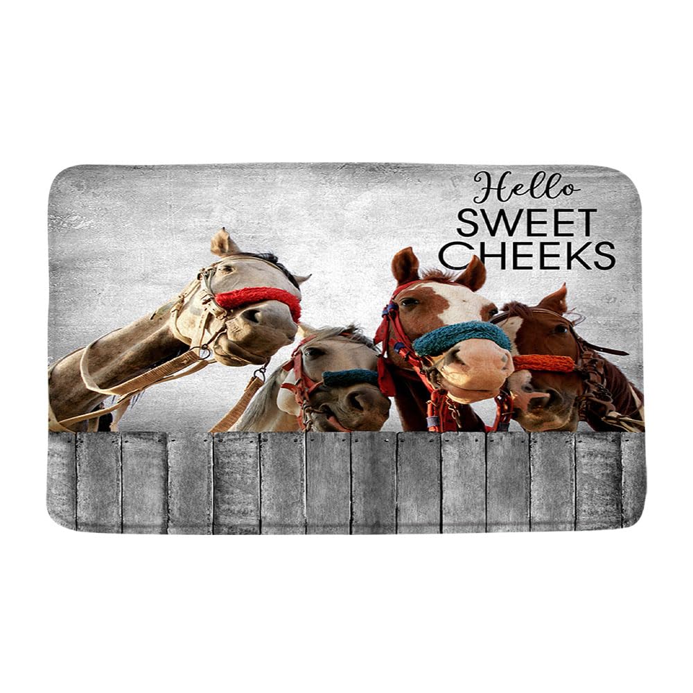 PZMPZM Funny Farmhouse Horse Bath Mat Fun Rustic Western Farm Animals Cheeks Horse Vintage Country Wooden Board Microfiber Memory Foam Bathroom Rug