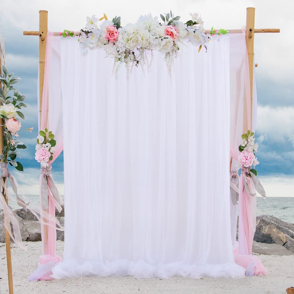 Rideau de fond en tulle blanc transparent - 5 x 7 m - Pour photo de mariage - Décoration de fête prénatale, anniversaire, mariage, mur photo - Blanc