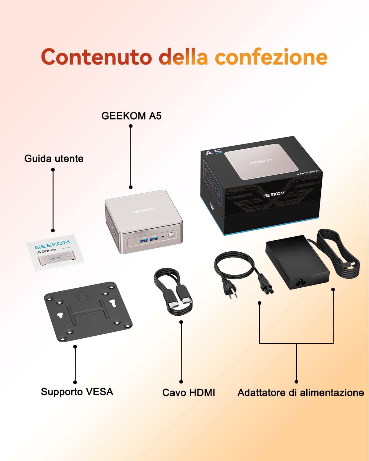 GEEKOM A5 Mini PC con AMD Ryzen 5 7430U e Vega 8 Grafica|1TB SSD,16GB RAM | Mini PC Windows 11 |LAN 2.5G| Slot SD| USB4 e HDMI| Uso per Lavoro d'Ufficio