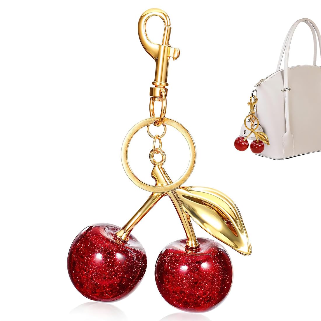 Charms Per Borse A Forma Di Ciliegia – Portachiavi In PU Rosso – Ciondolo Per Borsa E Chiavi – Accessorio Moda Donna – Regalo Compleanno