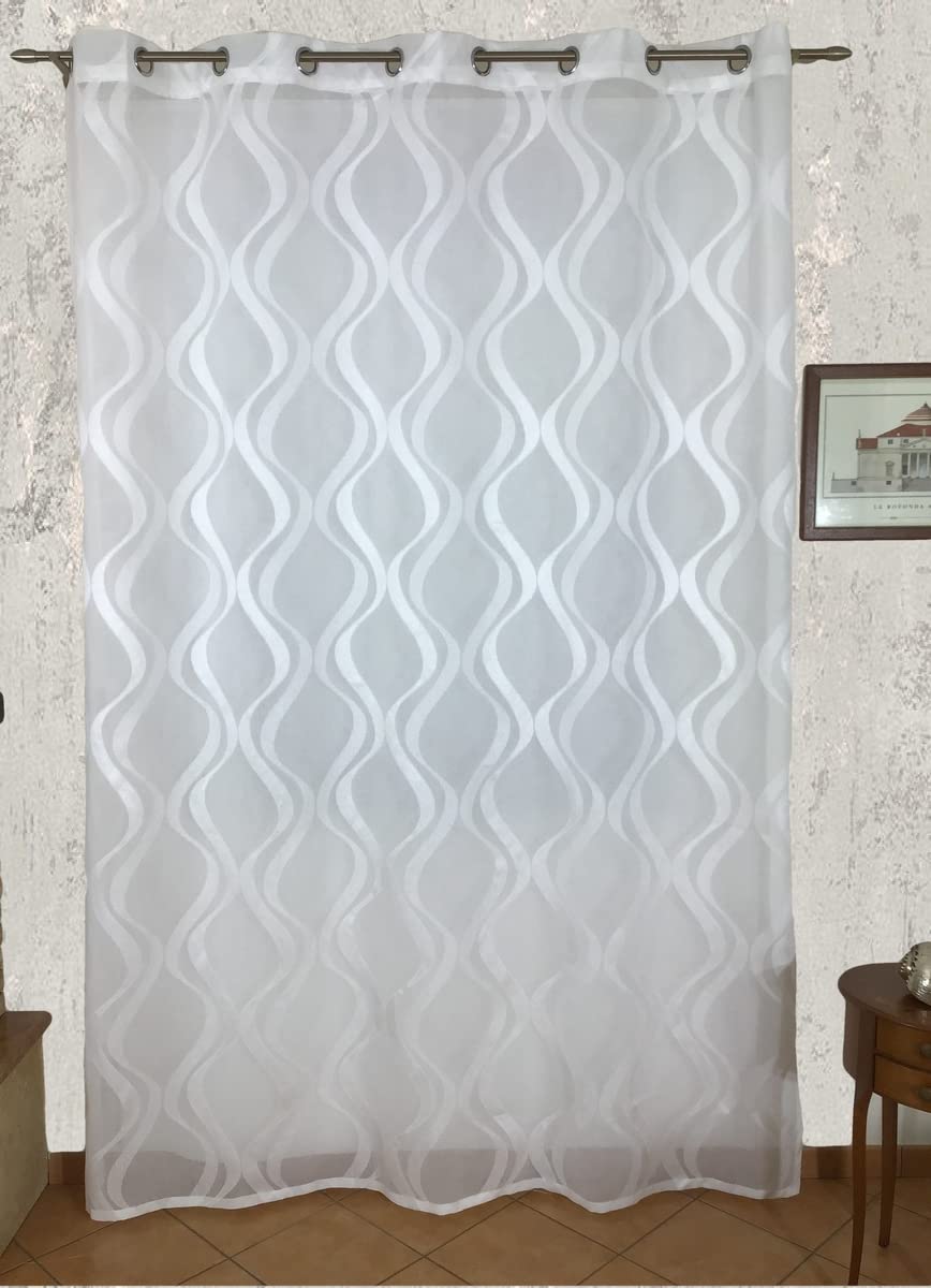 Cortinas con Ojales – 1 Panel Blanco – Tejido de Fil coupè – Ancho Maxi 200 cm/Altura de 180 a 280 cm – Cortinas Salón Salón Dormitorio 200x240 cm