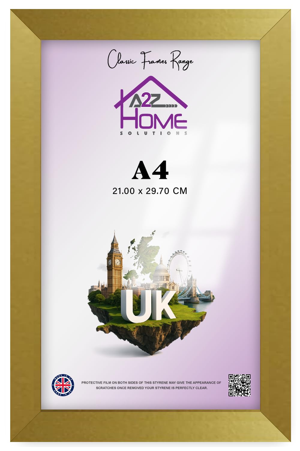 A2Z Home Solutions® Gold Frame Photo Poster Display Wall Hanging A4-21 × 29.7 cm For Print Certificate Picture With Clear Perspex 30x15mm Moulding Mounting Hooks MDF backboard