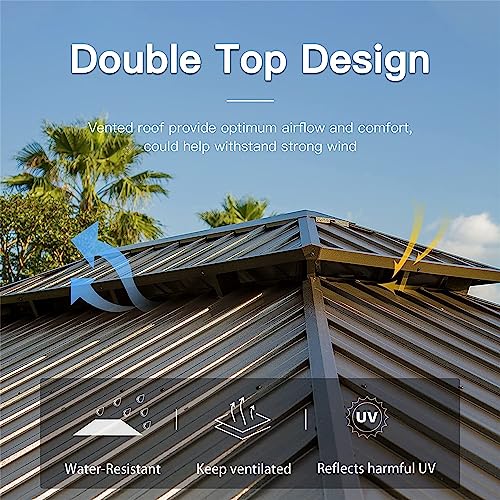 TREATLIFE HOME 12'x14' Relaxing Hardtop Gazebo for Outdoor Gatherings, Sturdy Aluminum Frame with Ventilated Double Roof, Yellow Brown - Image 7