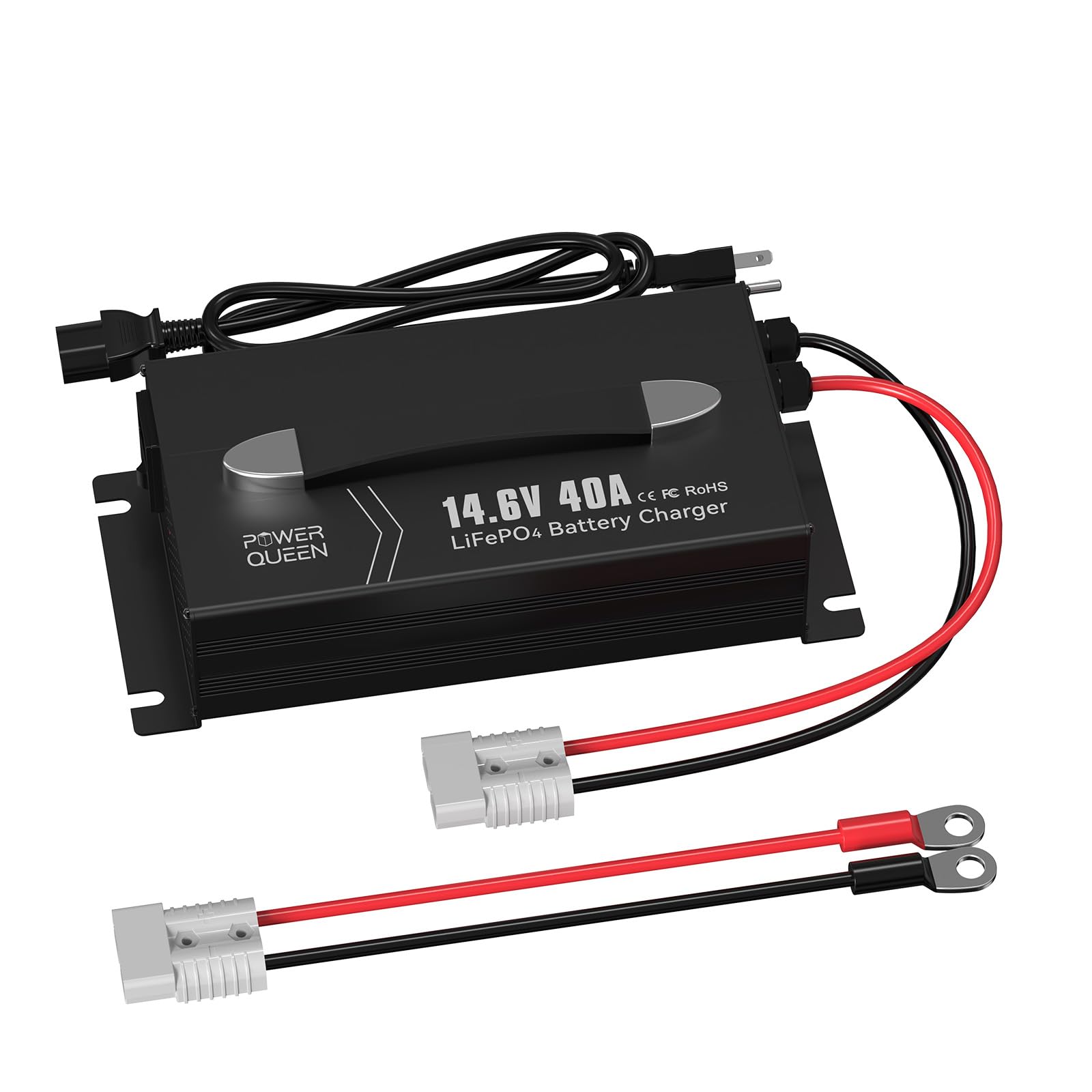 PowerQueen 14.6V 40A Lithium Battery Charger for 12V LiFePO4 Battery, Fast Charging 12V Battery Charger for Deep Cycle Battery with Pre-Charging Mode,