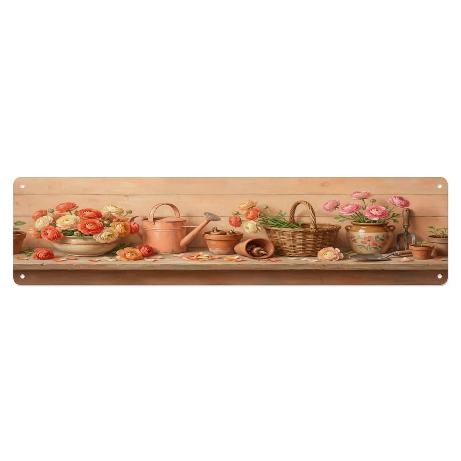 Floral Garden Tools Ranunculus Bowl Pattern Print Metal Tin Sign
