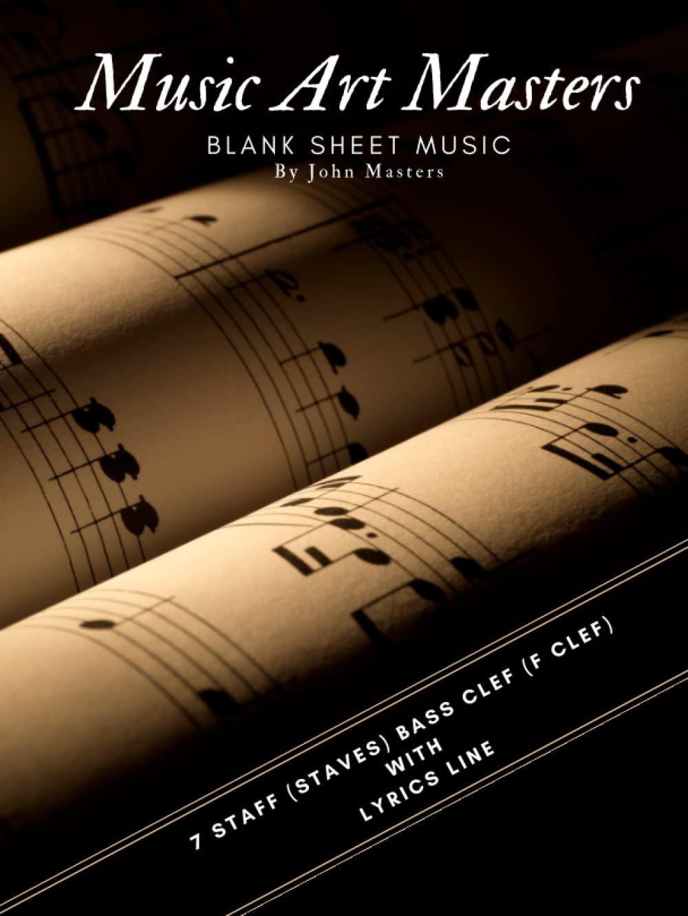 Cahier de musique 7 portées clé de fa et ligne de paroles en reliure rigide