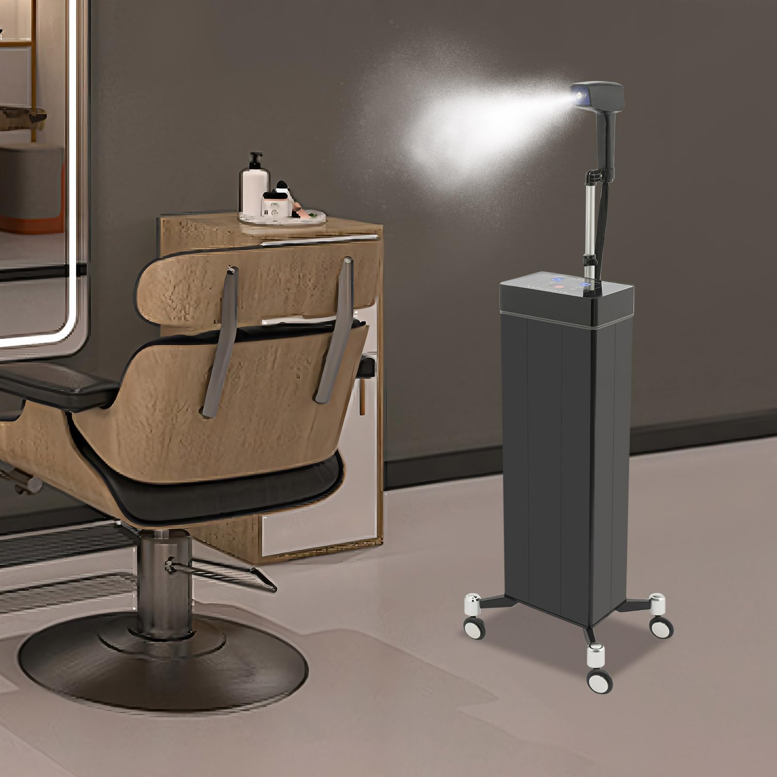 Professional Standing Nano Hair Steamer with Blue Light, 1300W Adjustable 10-Level Mist and 60 min Timer for Deep Conditioning, Scalp Hydration, Salon Grade w/Wheels